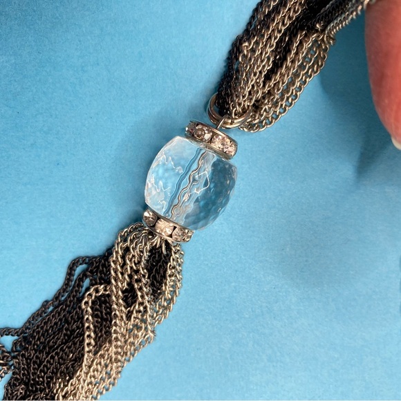 CHICO'S Multi-Strand Silver Tone Chain Necklace With Tassel - Picture 3 of 7